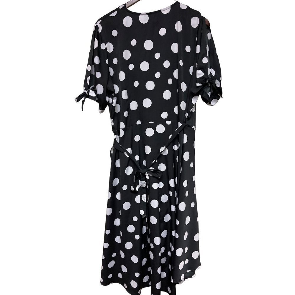 Ashley Stewart Black White Polka Dot Wrap Dress Short Sleeve Women's Size 16 - Picture 2 of 8